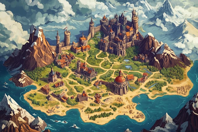 make fantasy map illustration for dnd, novels