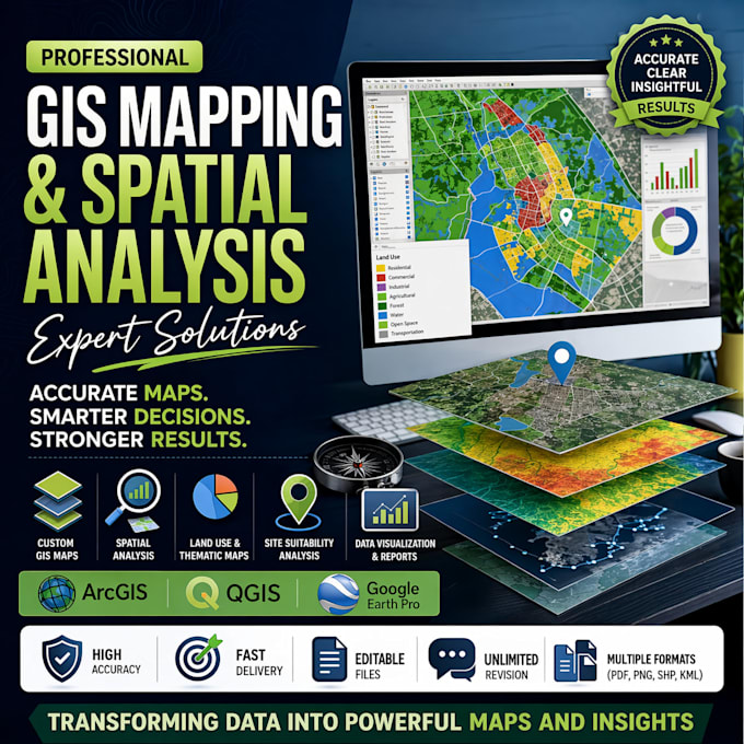 create professional gis maps, spatial analysis and geospatial data visualization