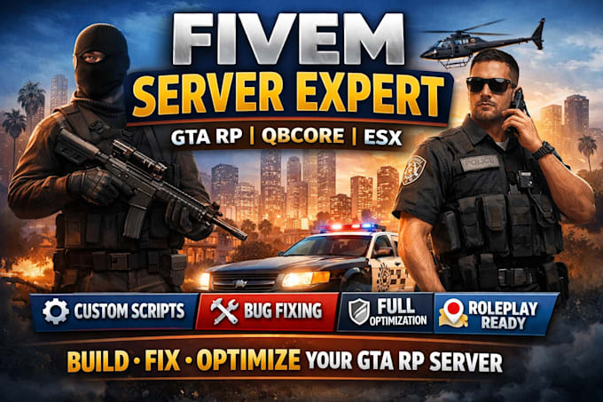 setup your fivem server, qbcore or esx, fix bugs and add custom scripts