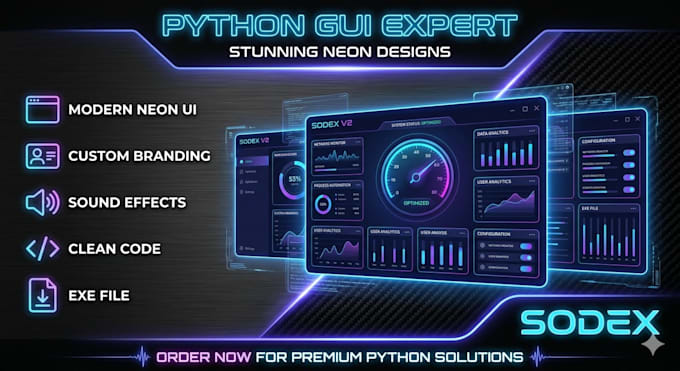 develop a professional python desktop application with a modern neon gui