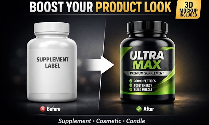 design supplement label, peptide label, bottle label and packaging design
