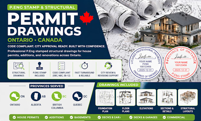 Fast p eng stamp structural permit drawings in ontario, canada quick ...