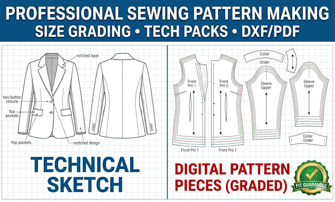 create professional digital sewng patterns with size grading and tech packs