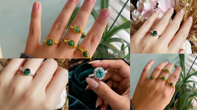 do sterling silver ring set, emerald gemstone ring, diamond gold ring with matte
