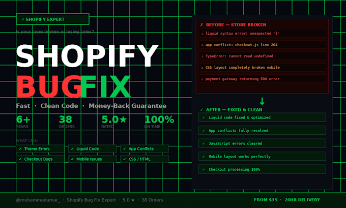 fix shopify bugs, errors, and theme issues fast