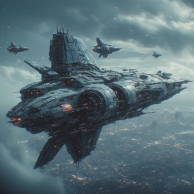 draw sci fi spaceship concept art or vehicle design