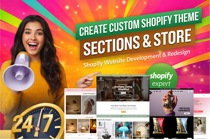 create custom shopify theme, sections, and shopify website development