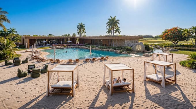 design resort development landscape,3d render,beachfront property,boutique hotel