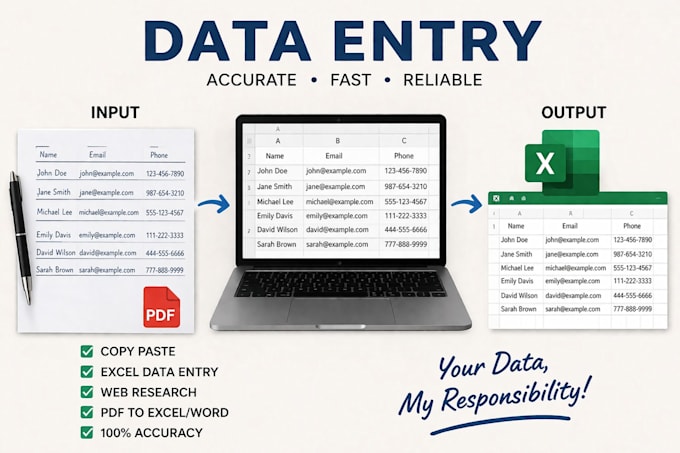 do fast and accurate data entry, exel, copy paste