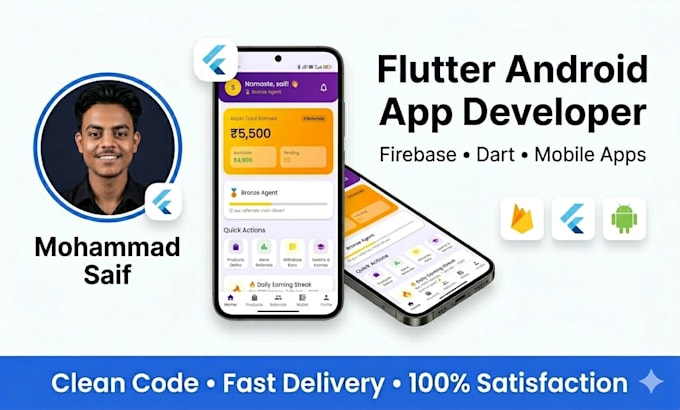 develop flutter android app with firebase backend