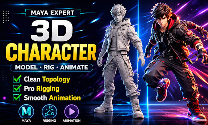 create 3d character model, rigging and animation in maya