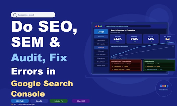 do SEO, SEM, gem, audit fix errors in google search console, indexing