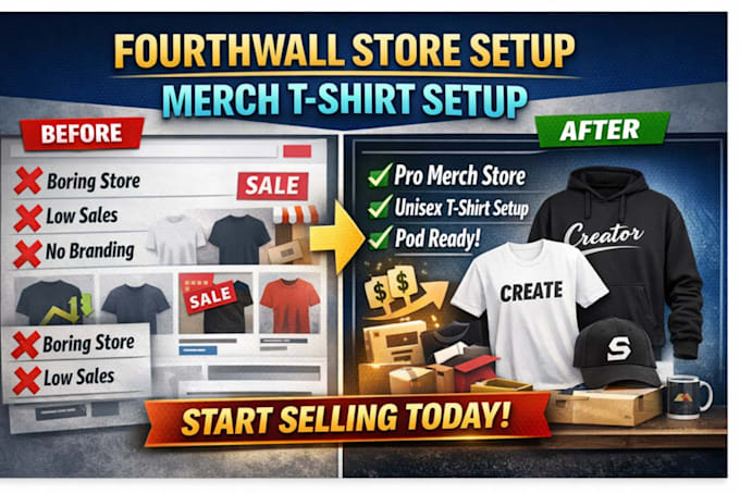 Fourthwall website design fourthwall shop setup merch unisex tshirt pod ...