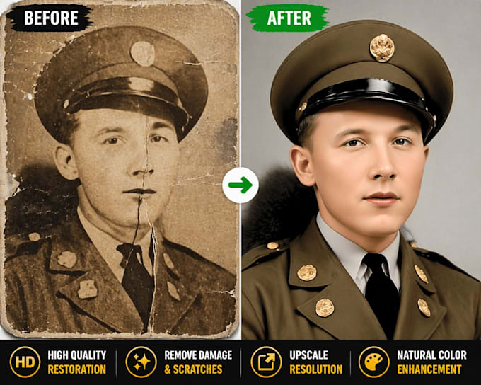 restore old photos repair damage and upscale image resolution