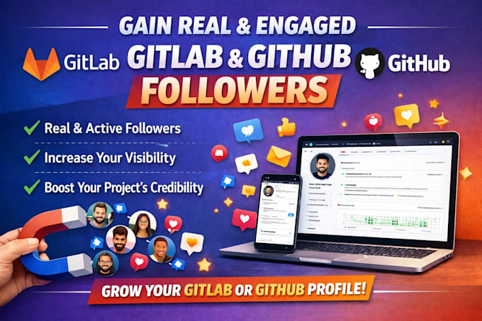 gain real and engaged gitlab git or github followers for your profile