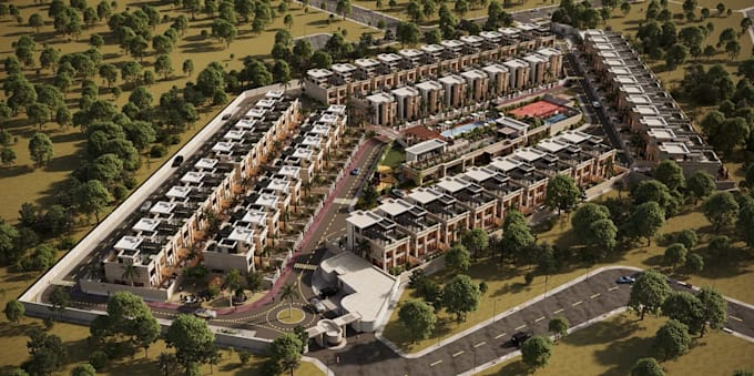 render residential townhouse community,master plan layout,real estate walkthough