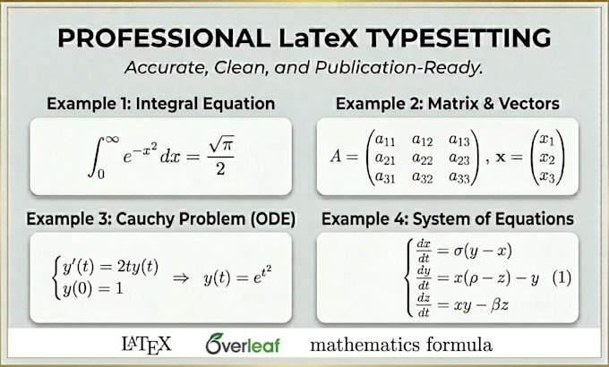 professionally typeset complex math equations in latex and overleaf