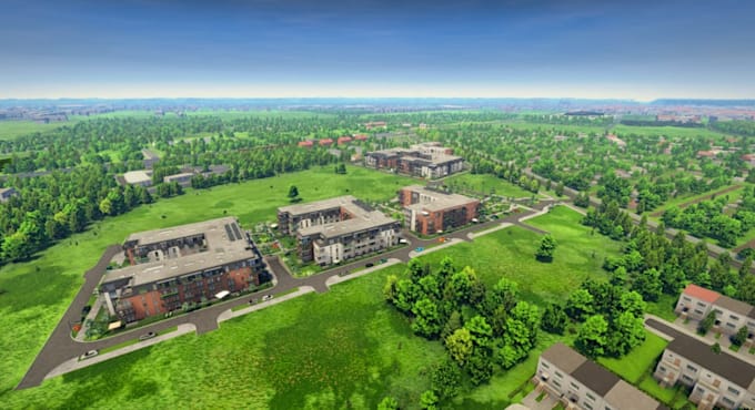 visualize 3d architectural masterplan,community housing render,for real estate