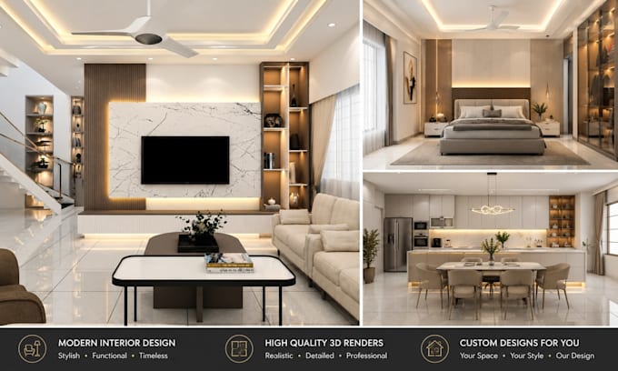 create ultra realistic 3d interior design and rendering no ai