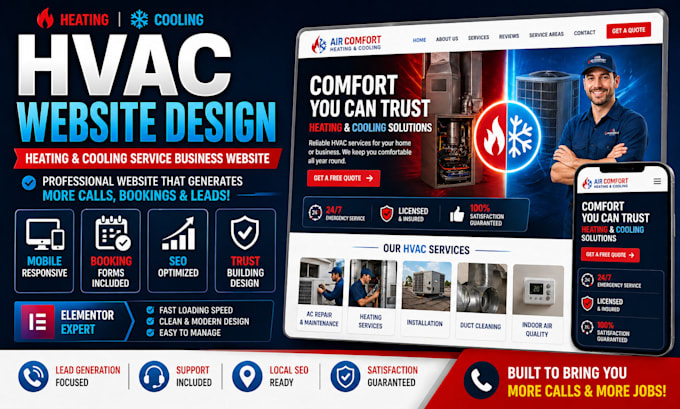 design hvac website heating cooling service business website