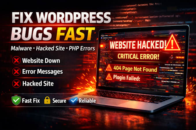fix wordpress bug, remove malware, fix hacked website, php, json and errors fast