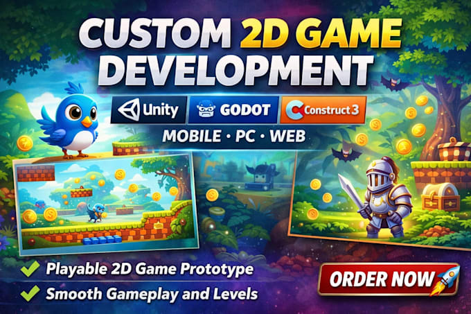 build a high quality 2d game using unity, godot, or construct 3 for you
