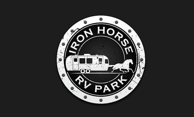 design powerful horse pulling rv trailer logo