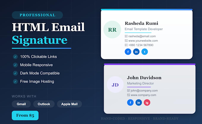 create a clickable HTML email signature for outlook, gmail, and apple mail