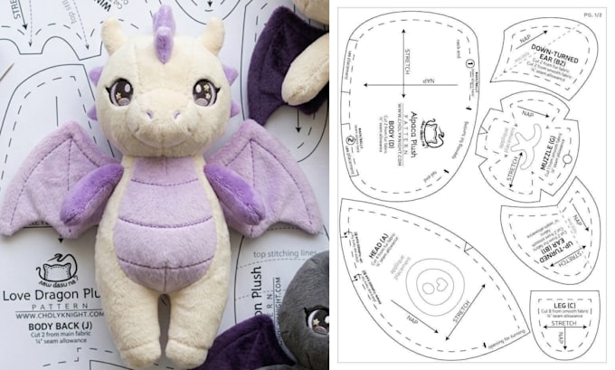custom plush toy sewing pattern production ready stuffed animal design