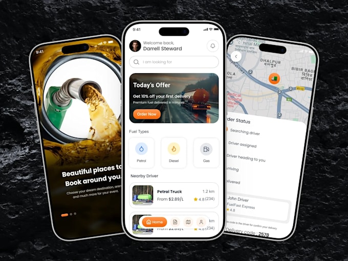 develop a fuel delivery app, a gas station app, a petrol delivery app