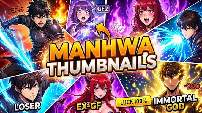 design viral clickbait manhwa anime recap thumbnails