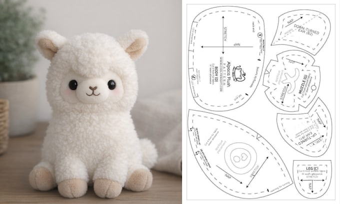 design sewing pattern template for custom stuffed plush ready for production