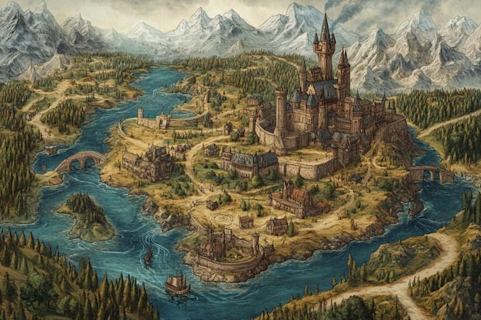 Draw a detailed hand drawn fantasy map for your dnd by Kenyonavins | Fiverr