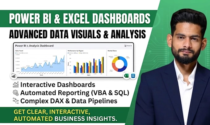 build professional power bi dashboards and sql data analysis