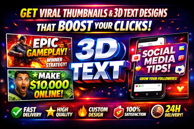 Design viral thumbnails 3d text and eye catching social media posts by ...