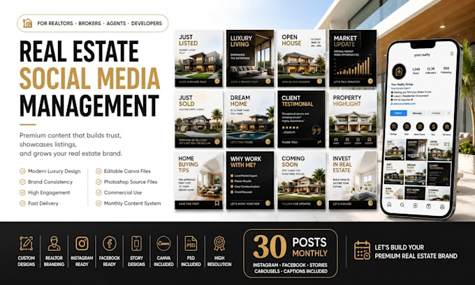 manage and design monthly real estate social media content
