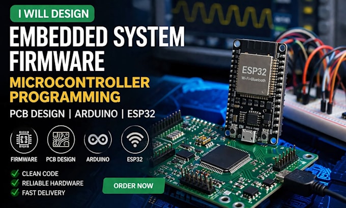 design embedded system firmware, microcontroller programming, pcb, arduino esp32