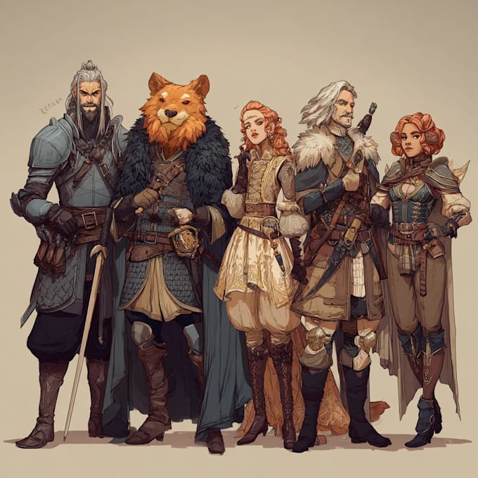 do group party character art, dnd party