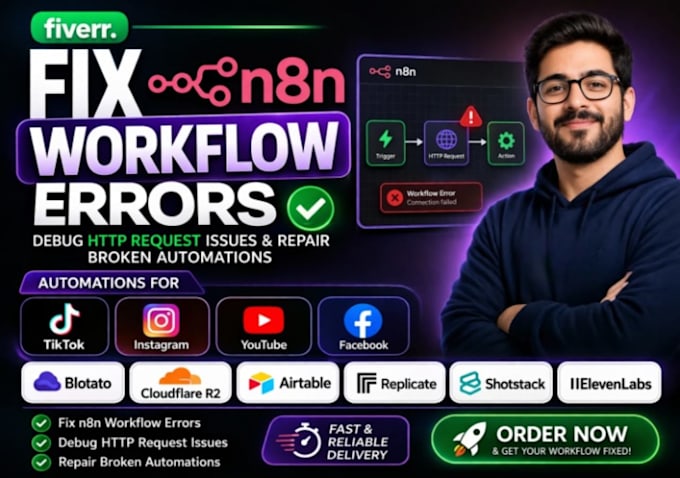 fix n8n workflow errors, debug http request issues and repair broken automations