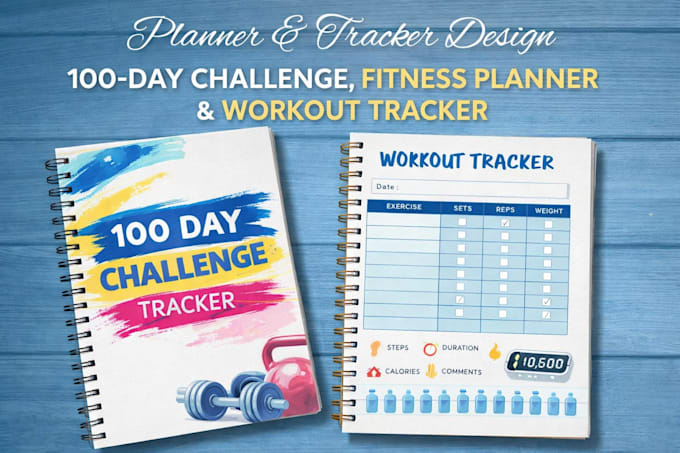 design printable and digital planner, workout tracker, 100day challenge tracker