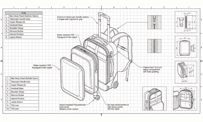 design factory ready bag tech packs, pattern grading for handbags and luggage