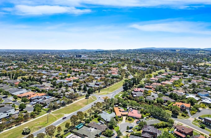 visualize 3d residential suburb,roofs solar panel,townhouses,aerial shots render