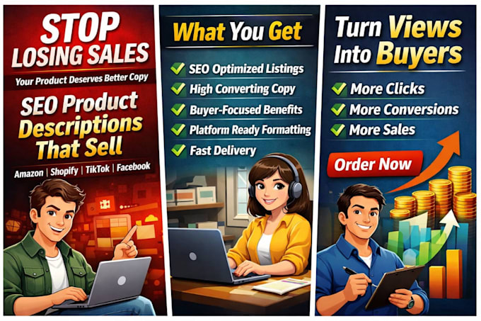 write SEO product descriptions for amazon shopify and tiktok