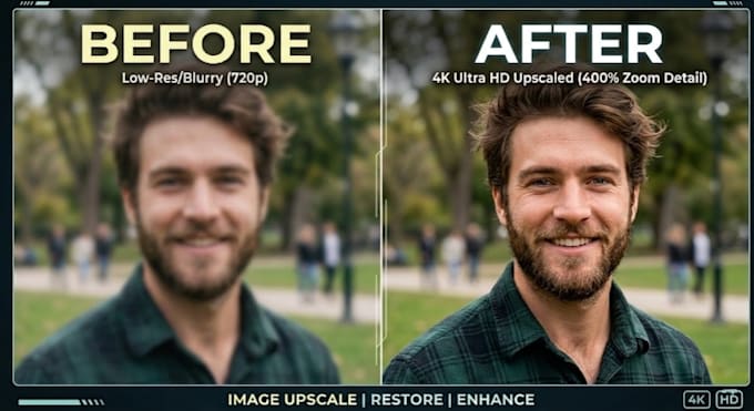 upscale, enhance and increase image resolution to HD or 4k