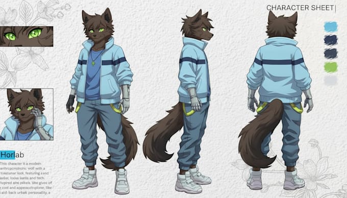 draw character sheet, oc reference sheet furry vtuber fursona full body art