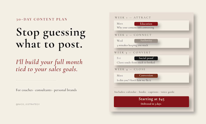 create a 30 day instagram content plan for coaches