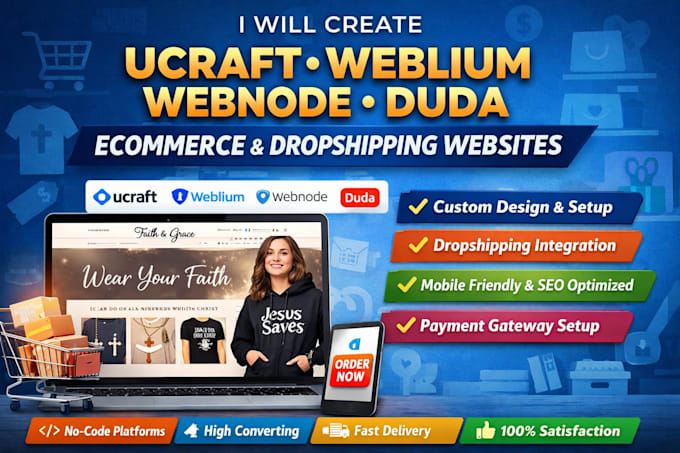 create ucraft weblium webnode duda ecommerce business dropshipping website store