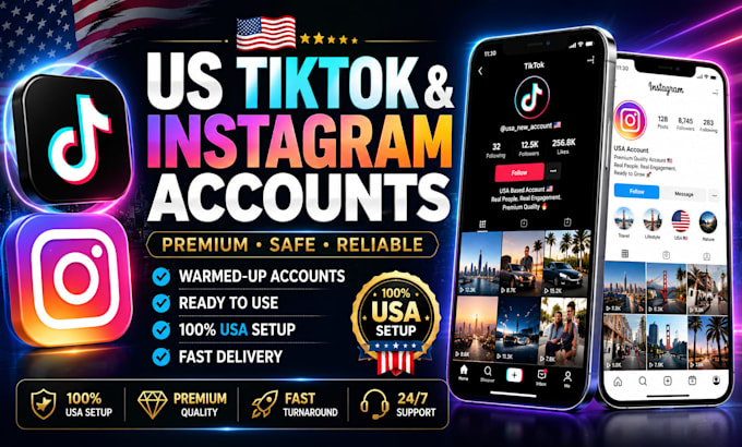 create US instagram, US tiktok, warm up US instagram, tiktok US