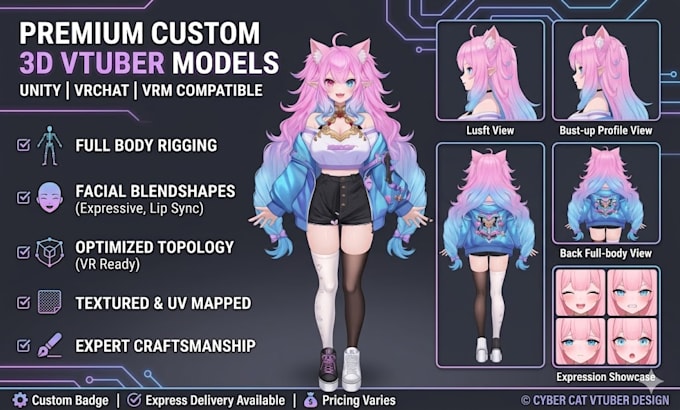 create custom 2d 3d vtuber model with vrm, full rigging and streaming setup