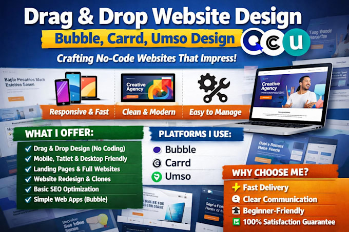 create build drag and drop website via bubble carrd umso store design redesign